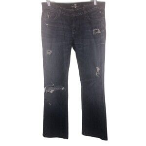 7 For All Mankind Jeans Women's Sz 28 Blue Mid Rise Distress Boot Cut